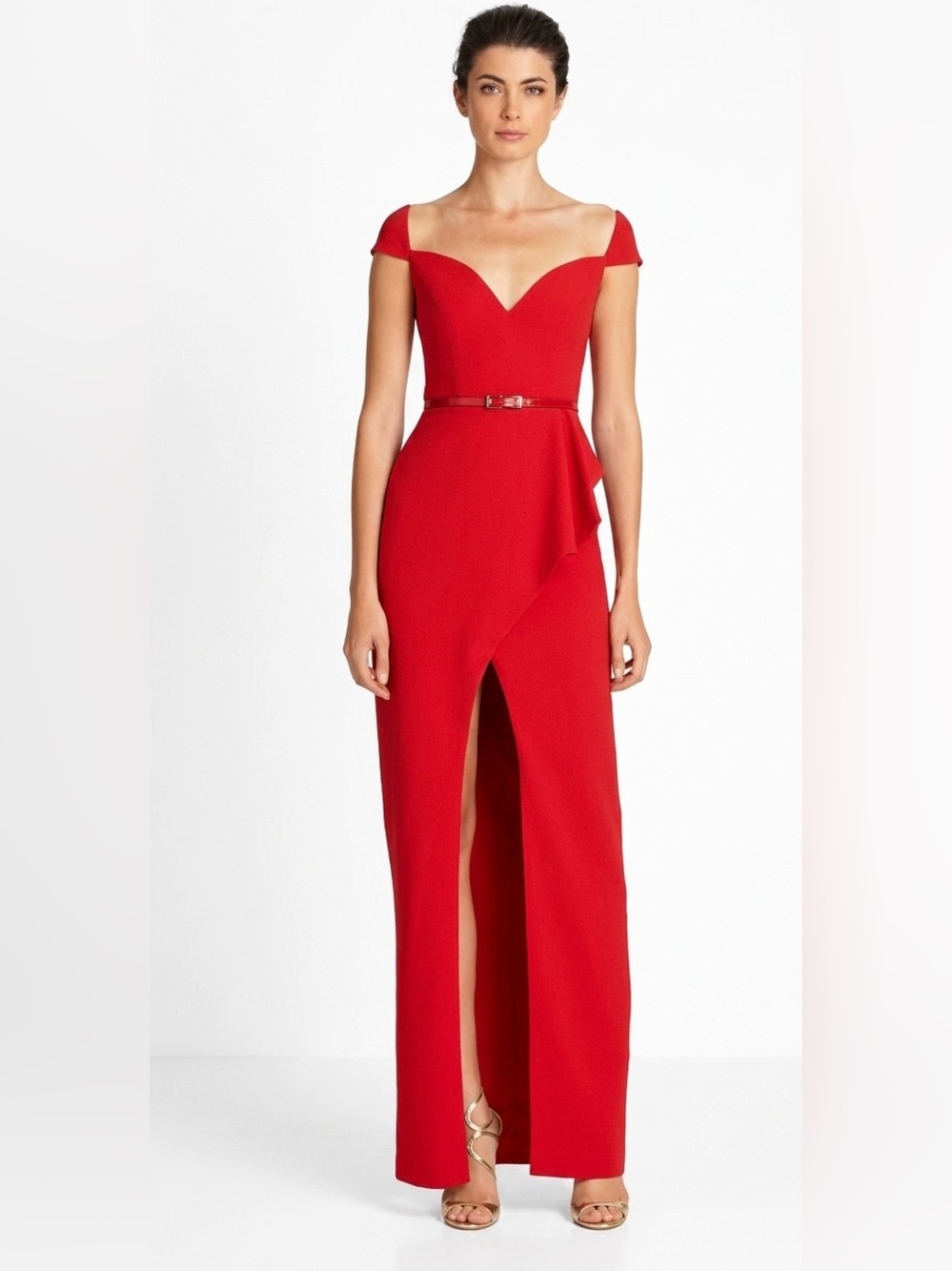 BLACK HALO PRESTIGE Cocktail Queen Anne Sweetheart Neckline Belted Gown Dress